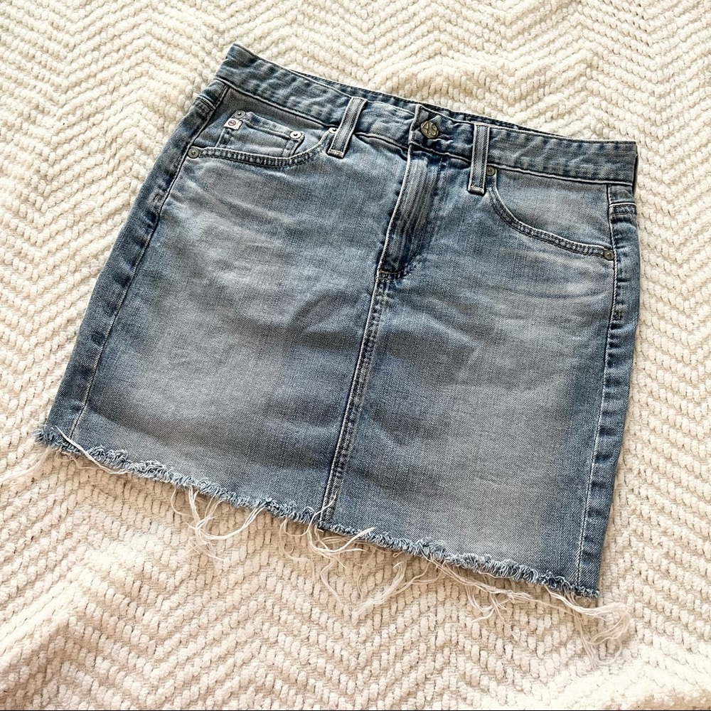 AG Jeans Adriano Goldschmied Mini Denim Skirt with Raw Hem in Size 26
